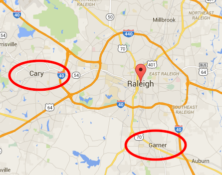 Distance Between Cary NC & Garner NC